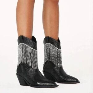 NEW BILLINI women's elton boots in black crinkle diamante